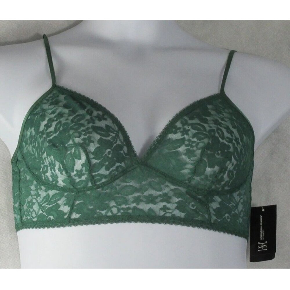 INC International Concepts Women's Floral Lace Bralette, Pine Green